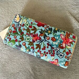 Floral Zip-Around Wallet in Light Blue with Multicolor Blossoms